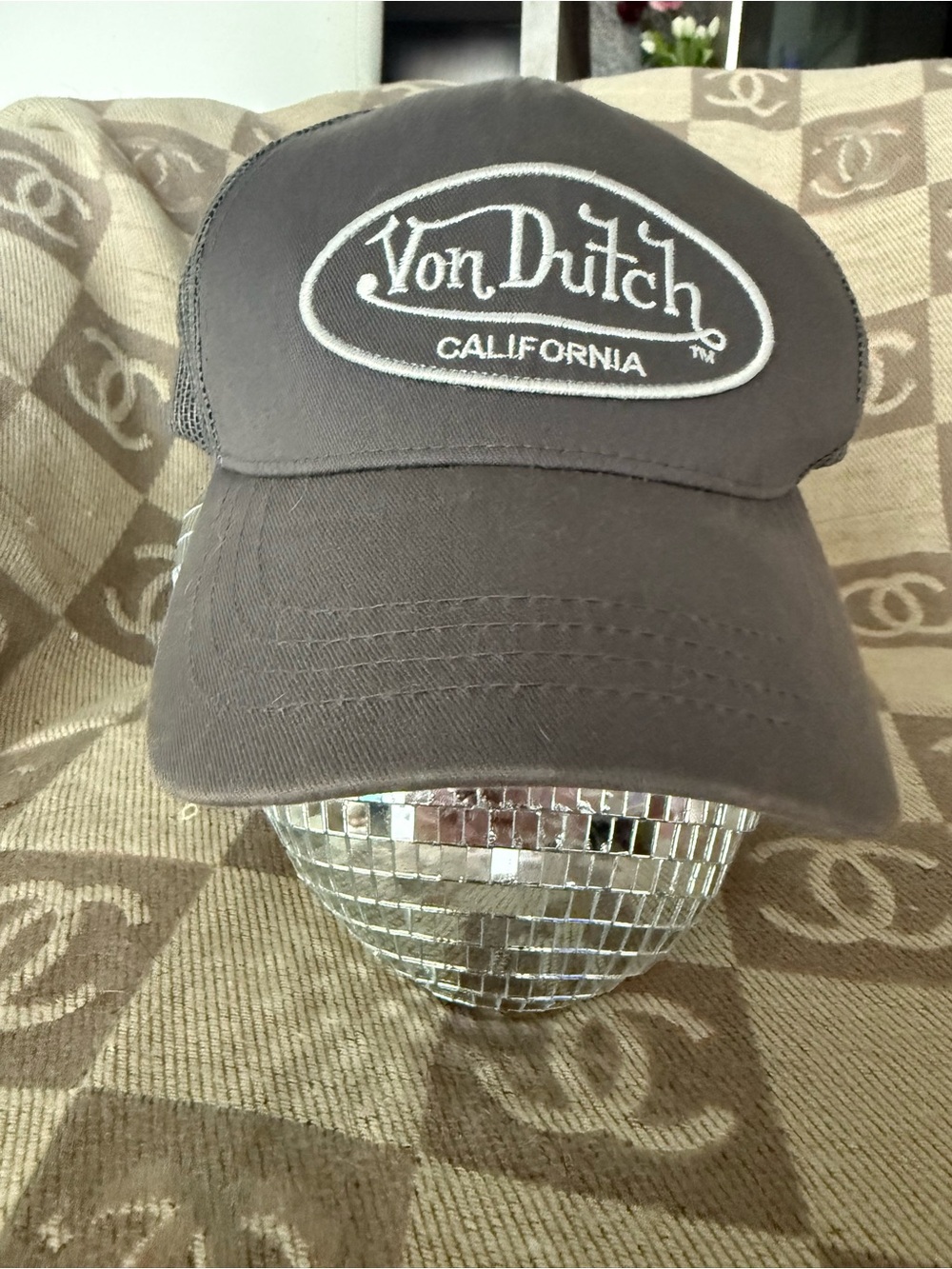 Von Dutch Gray and White Trucker Cap